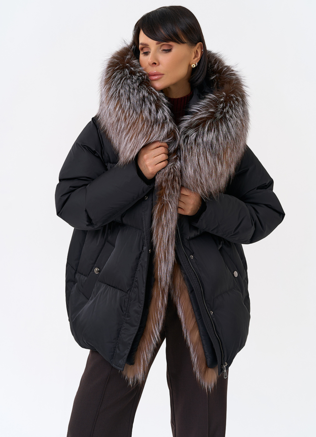 Женский пуховик с отделкой из меха блюфрост модель № 29488 универмаг малина