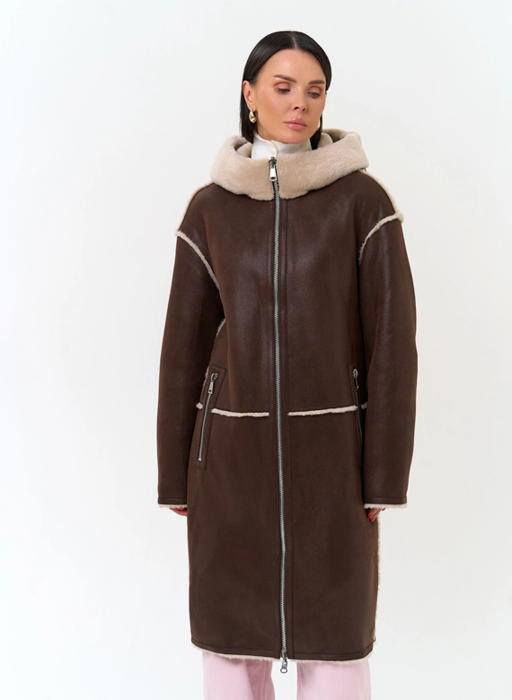 Женская дубленка из эко замши фото
