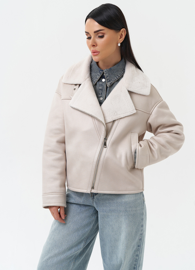 Короткая дубленка из эко замши модель № 30206 универмаг малина