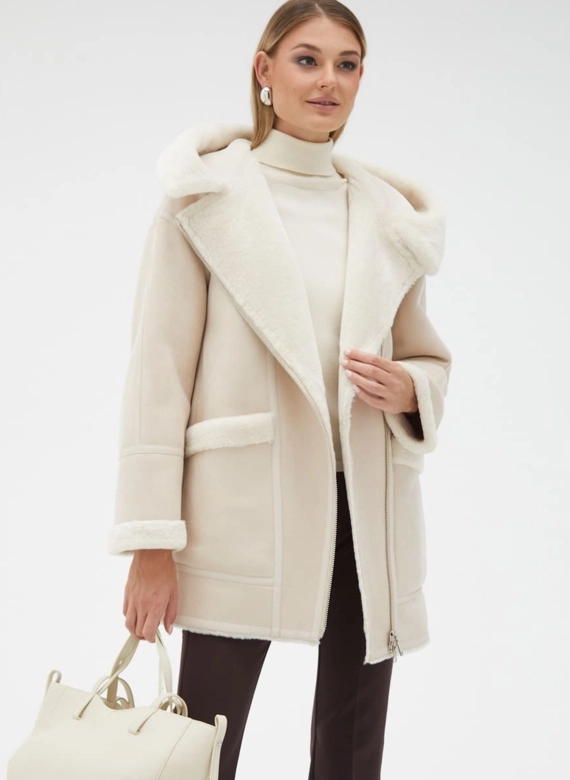 Женская удлиненная дубленка из эко кожи