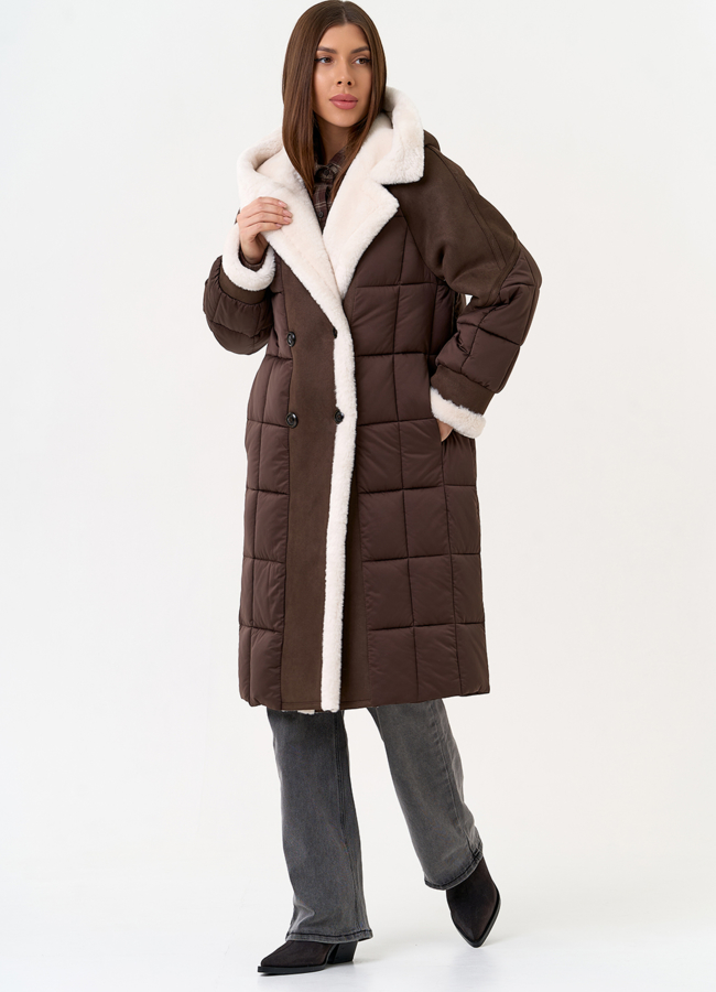 Комбинированный пуховик из эко кожи модель № 31692 в рассрочку