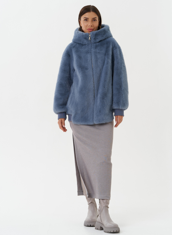 Шуба из эко меха с капюшоном