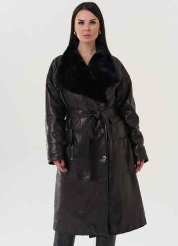 Пальто женское из натуральной кожи с отделкой из кролика Пальто женское из натуральной кожи с отделкой из кролика