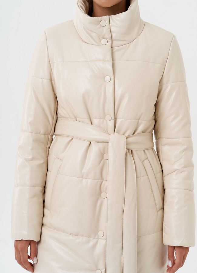 Пуховик из эко кожи на био пухе модель № 27704 универмаг малина