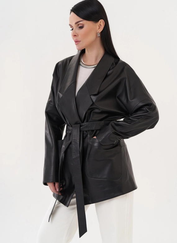 Кожаная куртка-пиджак с поясом