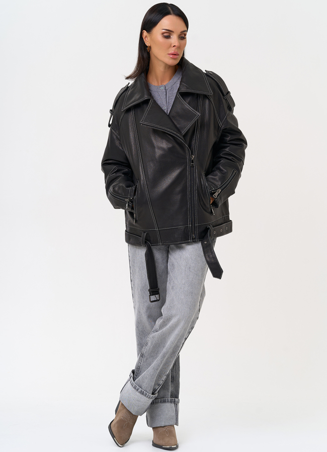 Куртка из натуральной кожи с капюшоном модель № 1729 в кредит