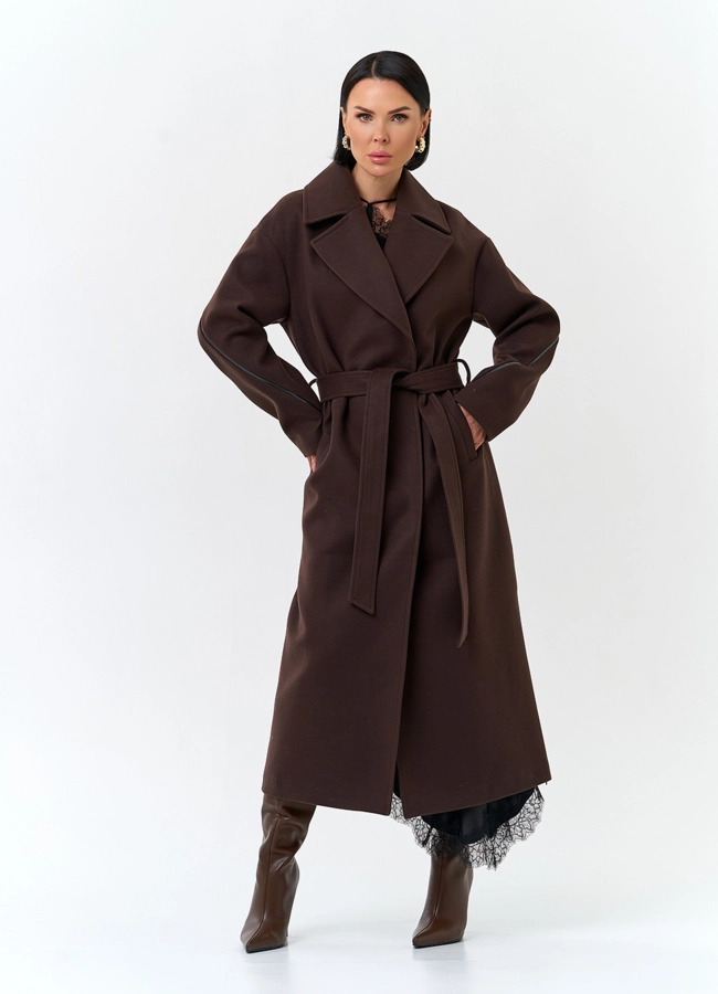 Женское пальто с английским воротником модель № 32819 меха малина