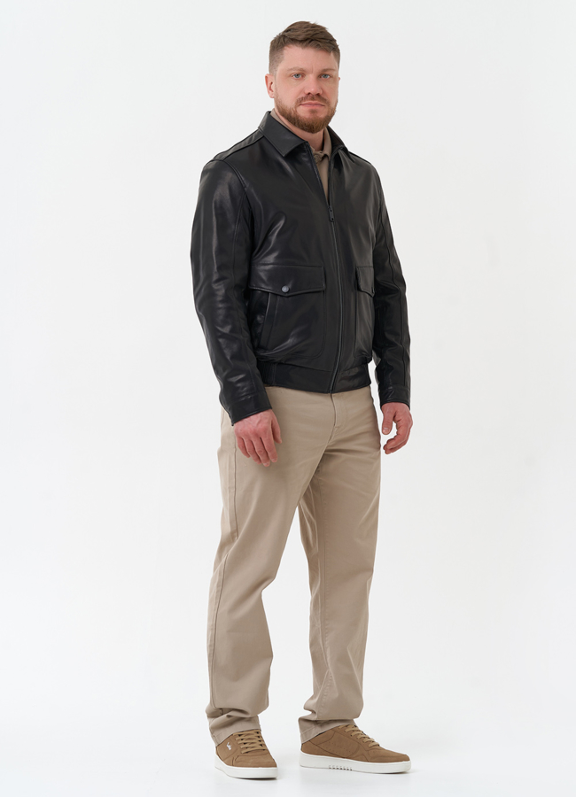 Мужская куртка из натуральной кожи черного цвета  модель № 30068 в кредит