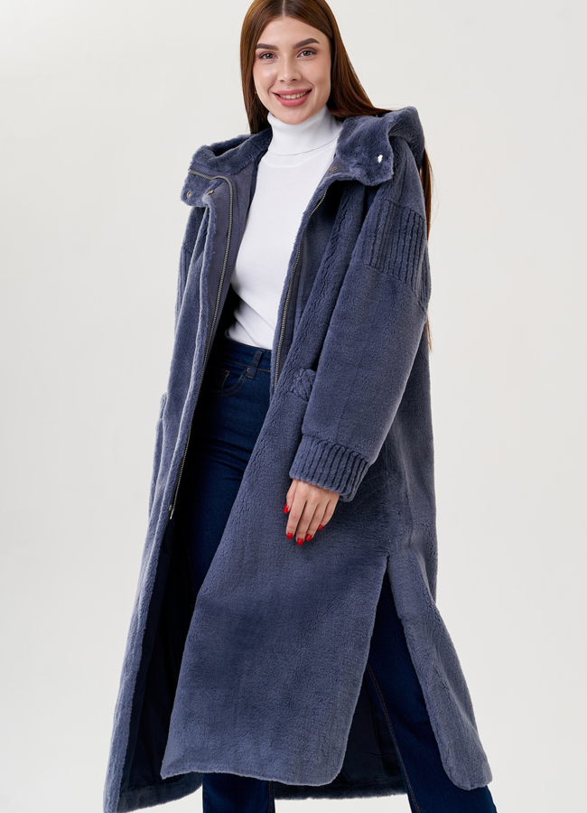 фото Женское пальто из шерсти с капюшоном  модель № 23522