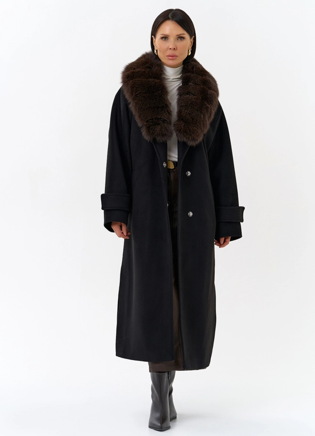 Женское утепленное пальто с отделкой из меха песца модель № 32006 универмаг малина