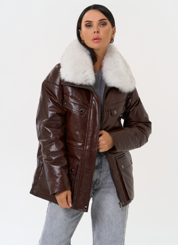 Коричневый кожаный пуховик Коричневый кожаный пуховик