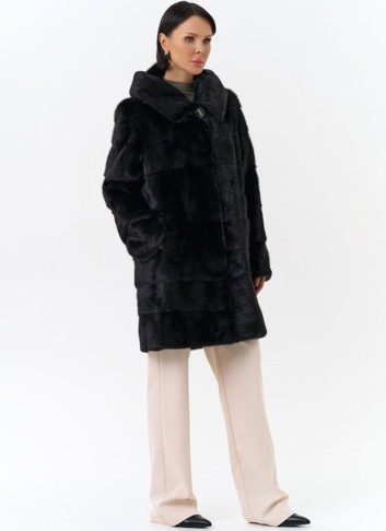 Шуба из норки с капюшоном черного цвета Шуба из норки с капюшоном черного цвета