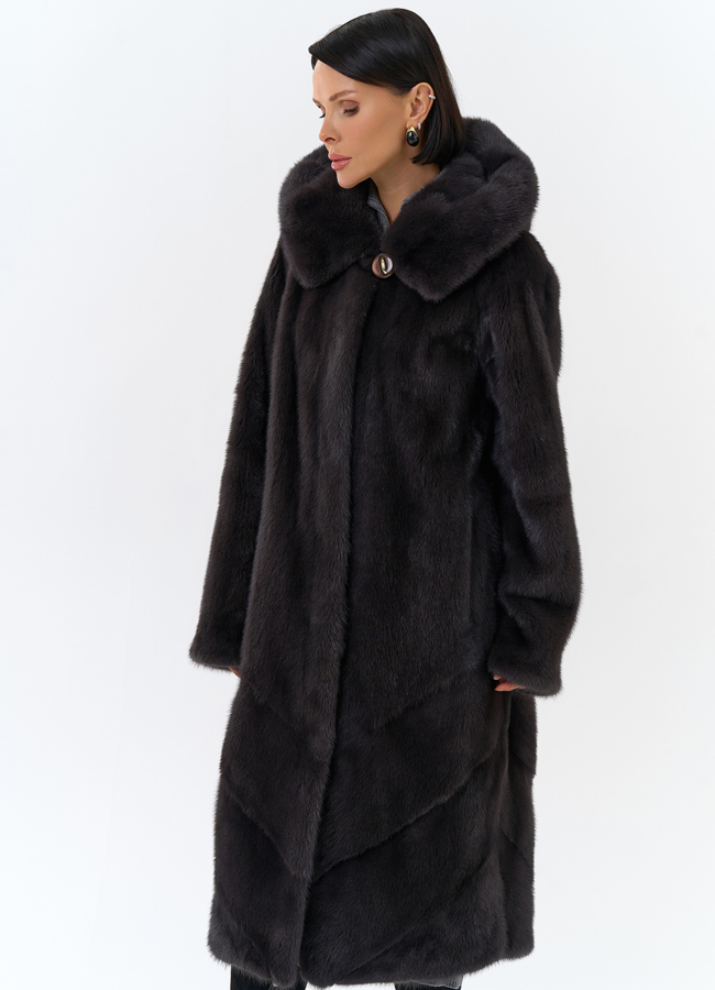 Женская шуба из норки силуэта баллон с капюшоном модель № 24752 универмаг малина