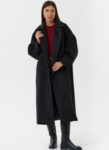 Длинное пальто черного цвета