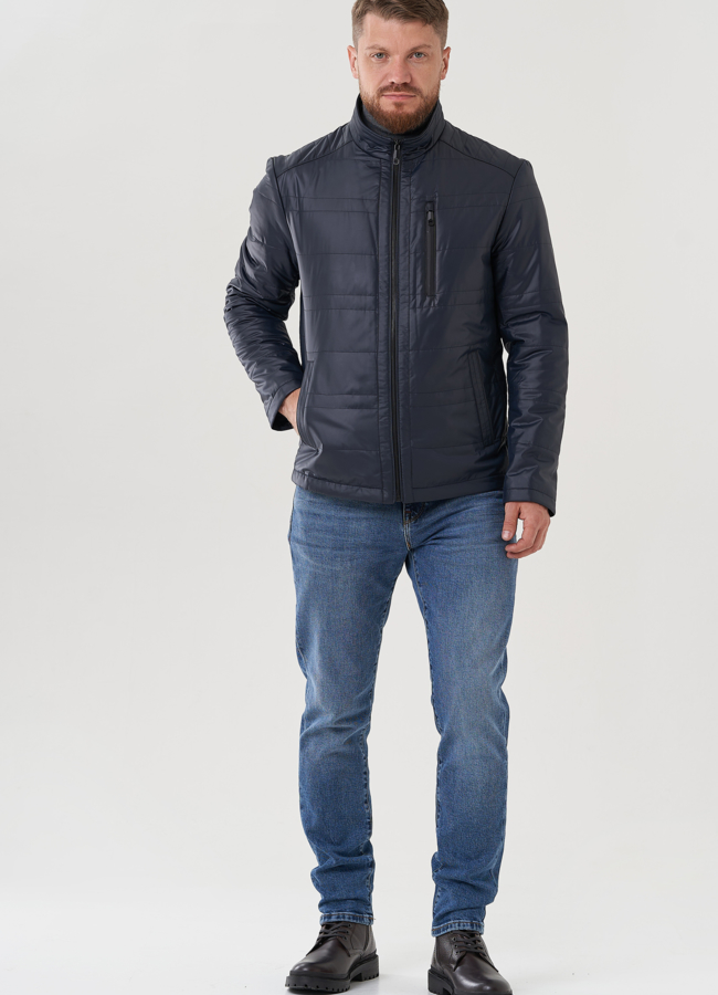 Мужская куртка синего цвета  модель № 82290 меха малина