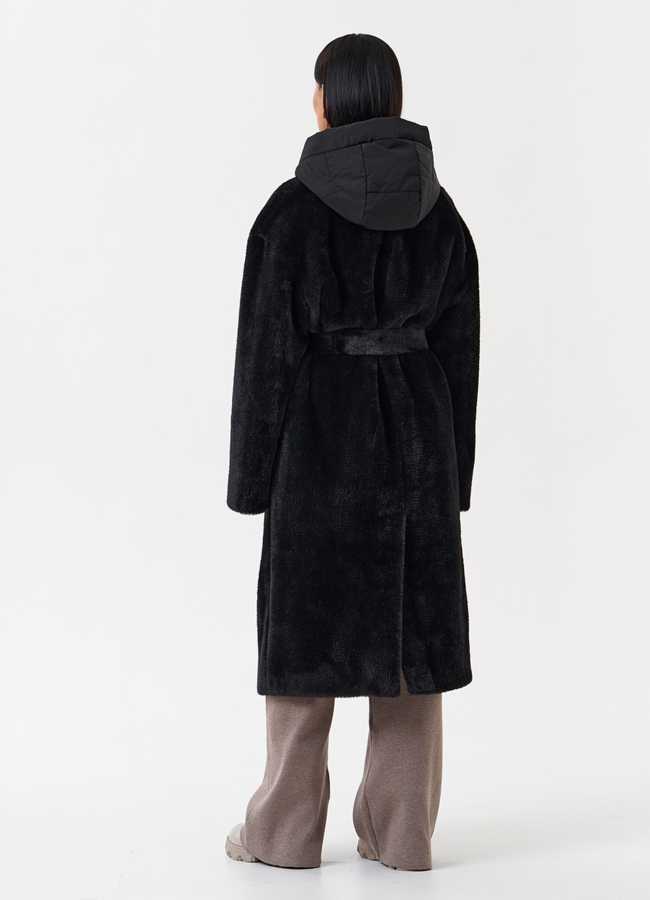 Женское ворсовое пальто с капюшоном модель № 28944 в рассрочку
