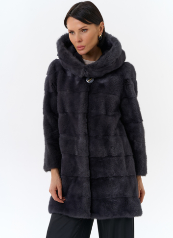 Норковая шуба в цвете графит с капюшоном Норковая шуба в цвете графит с капюшоном