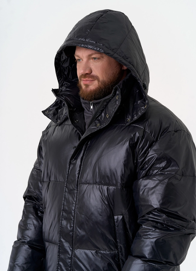 Мужской пуховик черного цвета с капюшоном модель № 31466 универмаг малина