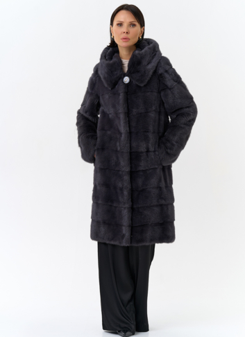 Норковая шуба в цвете графит с капюшоном Норковая шуба в цвете графит с капюшоном