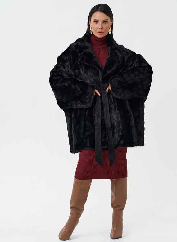 Шуба из меха норки с английским воротником