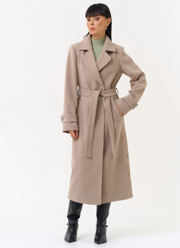 Женское пальто бежевого цвета с поясом Женское пальто бежевого цвета с поясом