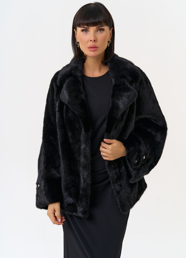 Куртка из меха норки с английским воротником модель № 31493 меха малина