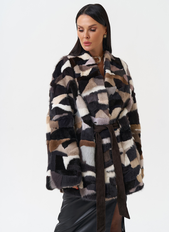 Шуба из меха норки с поясом