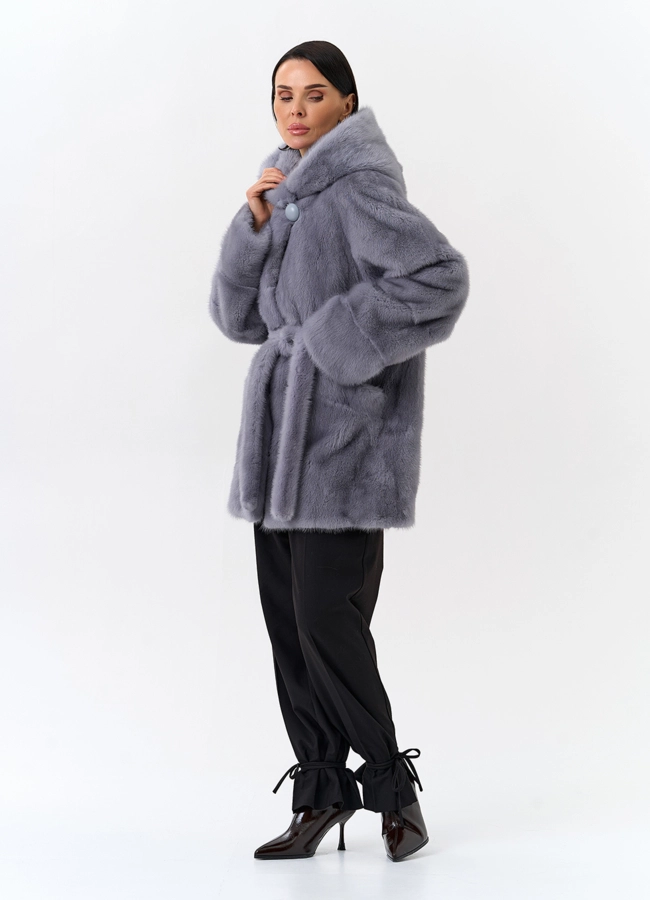 Шуба из меха норки с капюшоном модель № 32129 универмаг малина