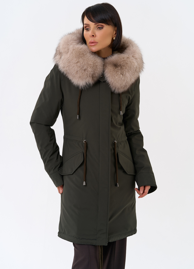 Женская парка с капюшоном из меха песца модель № 31990 универмаг малина