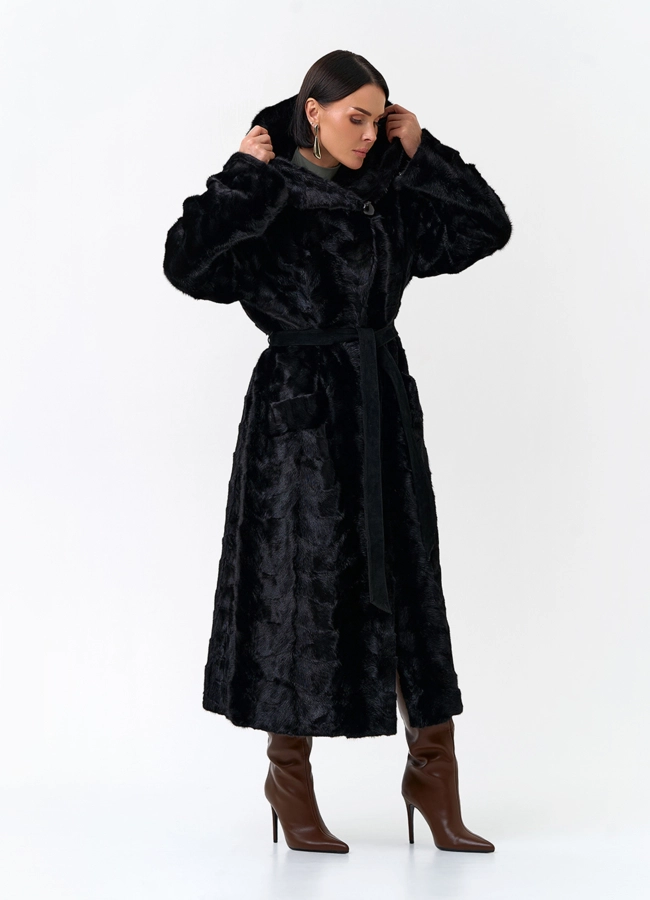 Шуба из меха норки с капюшоном модель № 33786 универмаг малина фото