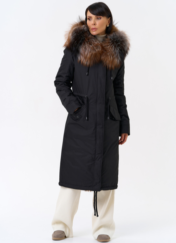 Женская парка с капюшоном из меха чернобурой лисы