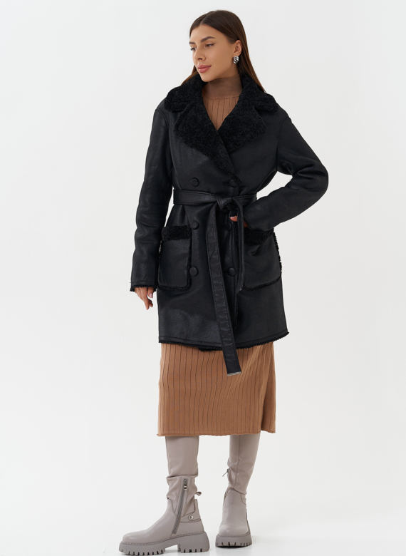 Женская двухсторонняя дубленка из эко кожи