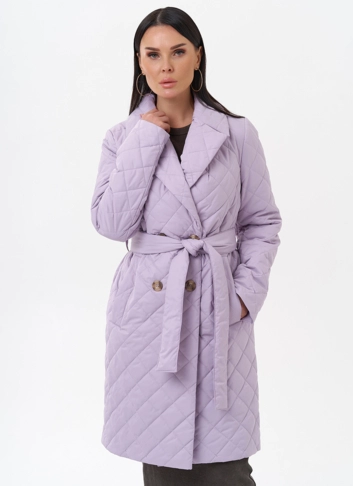 Женское стеганое полупальто с поясом