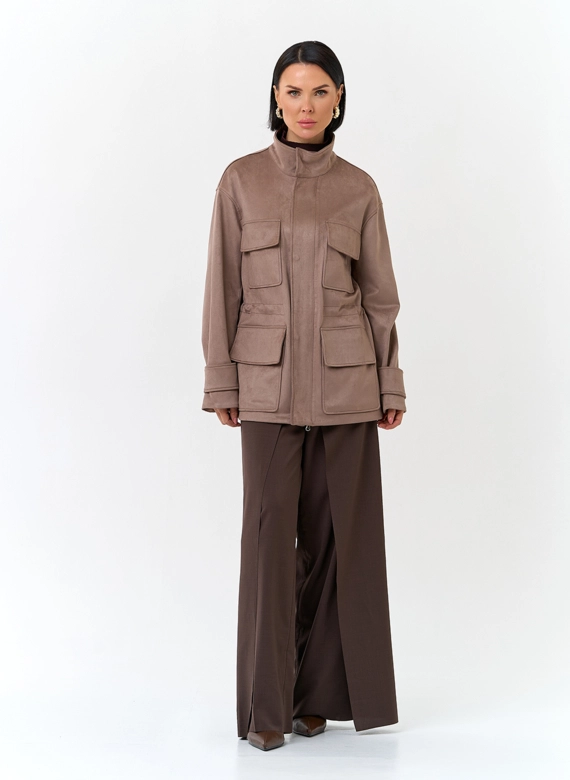 Женская куртка парка из эко замши 