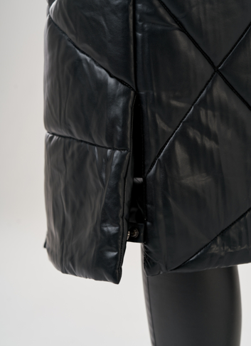 Черный длинный пуховик из эко кожи Malina Siberian