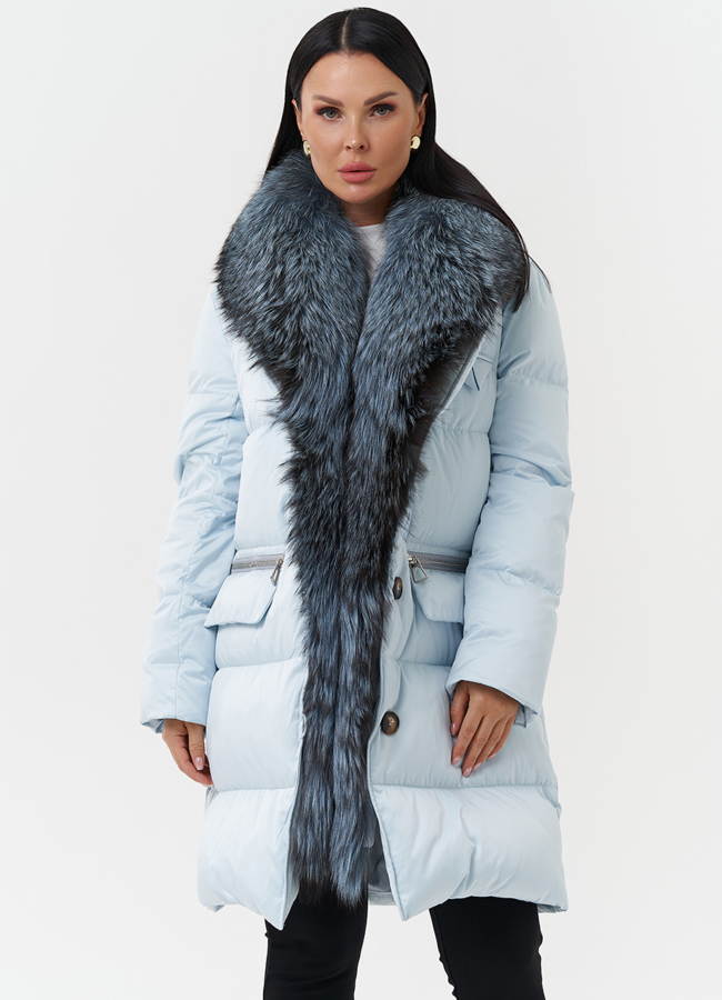 Пуховик с капюшоном из меха лисы модель № 28570 универмаг малина