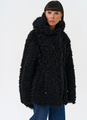 Женская двухсторонняя дубленка с капюшоном