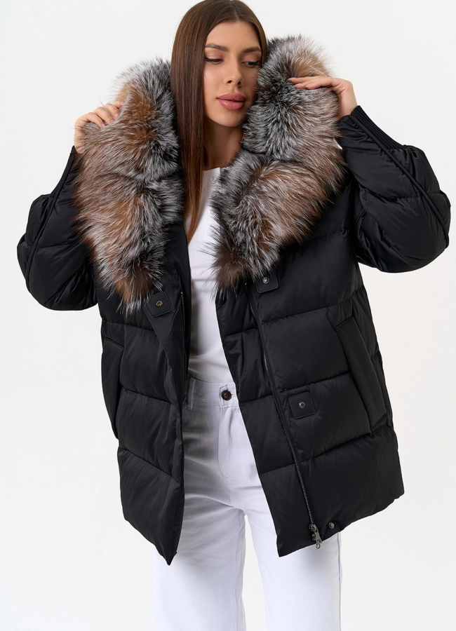 Женский пуховик с капюшоном из меха блюфрост модель № 31444 универмаг малина