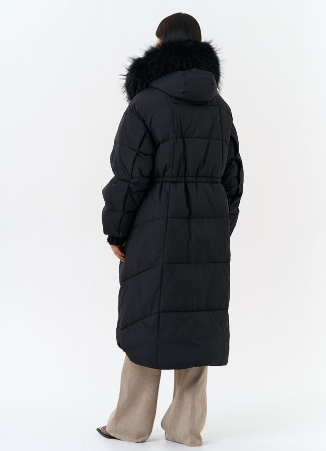 фото Женский пуховик с капюшоном из меха чернобурки модель № 31969