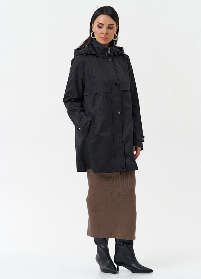 Плащ женский черного цвета с капюшоном модель № 30086 универмаг малина