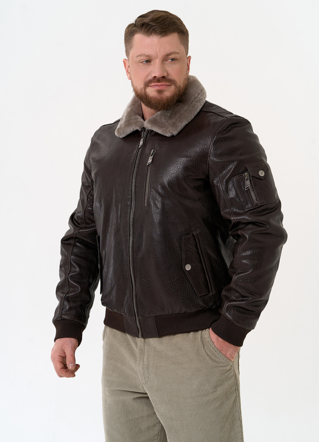 Мужская дубленка коричневого цвета модель № 31793 в кредит