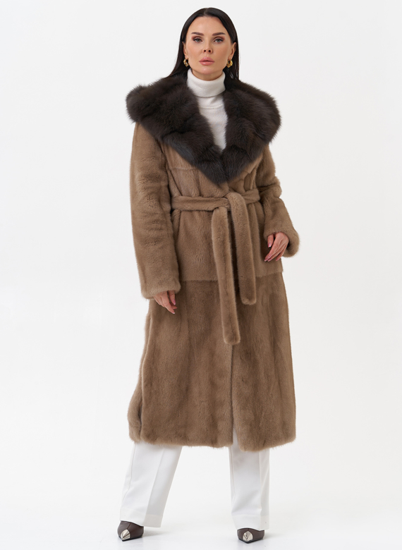 Длинная шуба из норки с куницей