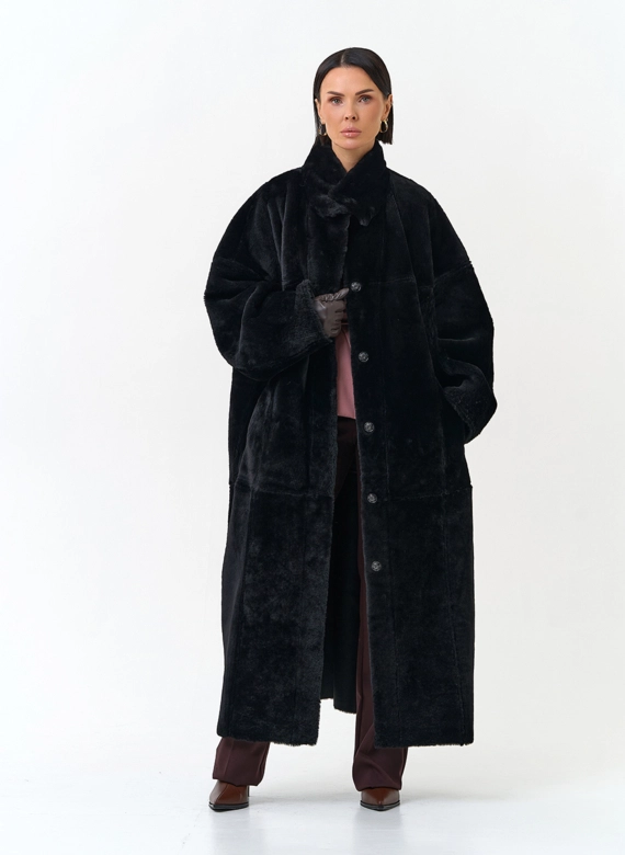 Женская двухсторонняя дубленка оверсайз фото
