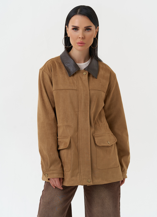 Женская парка из эко замши бежевого цвета модель № 30377 универмаг малина